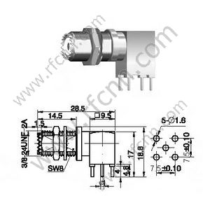 Mini angle droit femelle UHF pour connecteur RF PCB RF